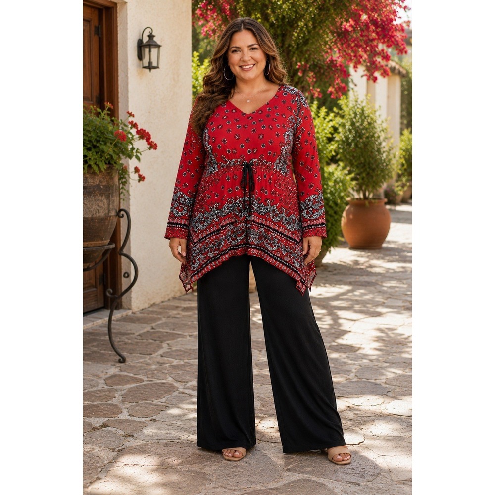 North Style Abstract Print 3X Plus Sz Tunic Handkerchief Hem Asymmetrical SS09